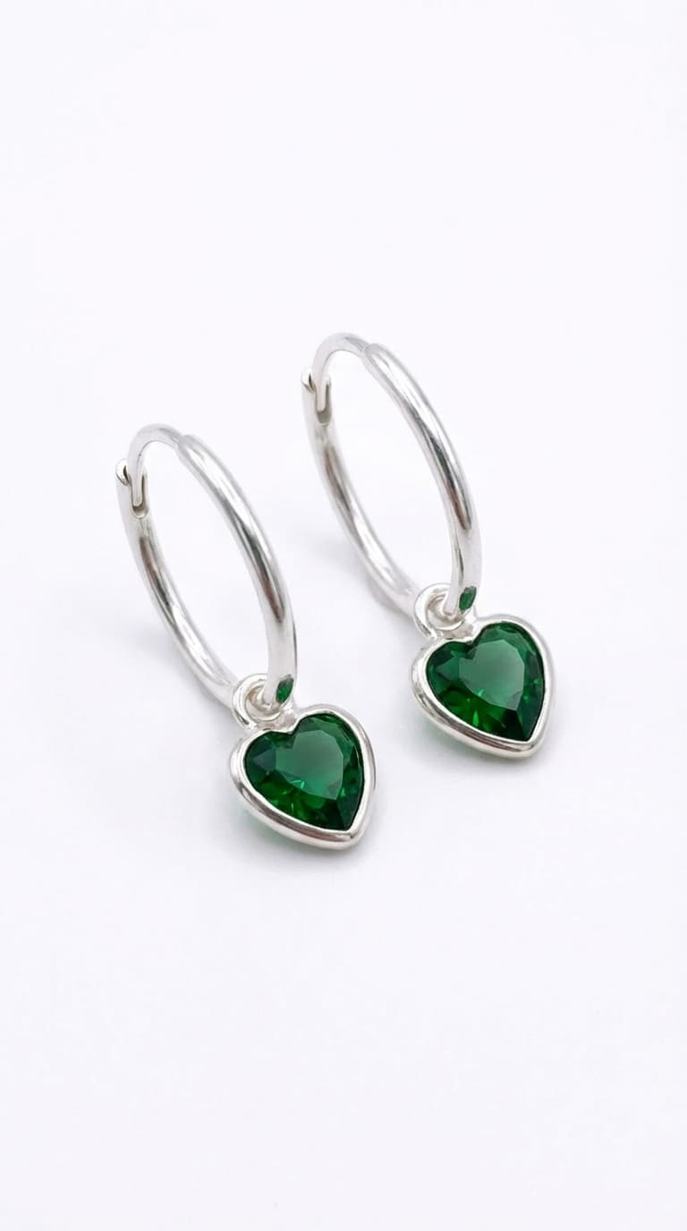 Aros Plata corazón verde